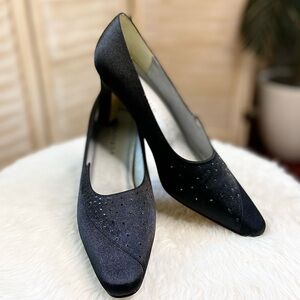 •Apostrophe• black satin high heel shoes
